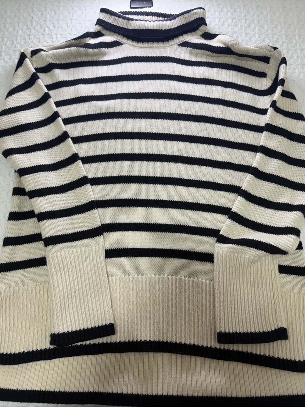 Lucky Brand Cream and Black Striped Turtleneck Sweater